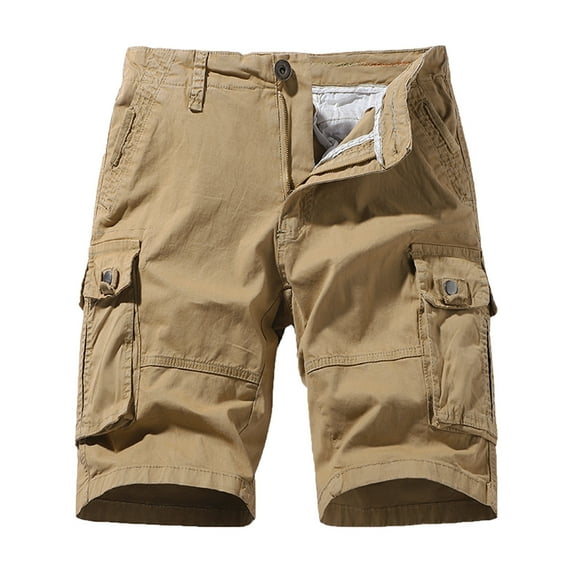 NOLDARES Mens Cargo Shorts Multi Pockets Twill Cotton Relaxed Fit Outdoor Cargo Short for Men(Khaki,32)