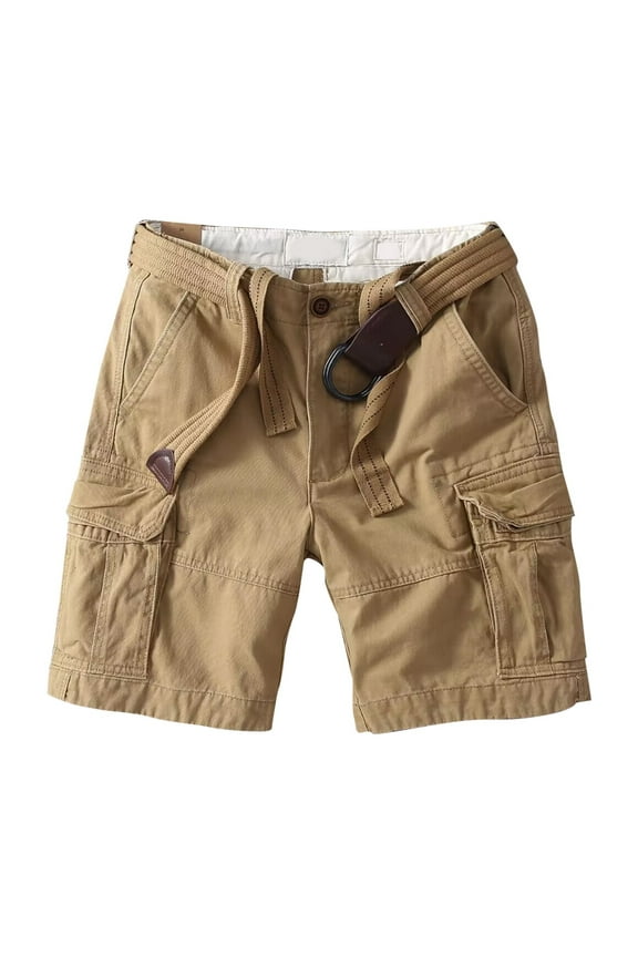Mens Cargo Shorts Relaxed Fit Summer Combat Casual Cotton Multi Pockets Work Pants(Khaki,30)