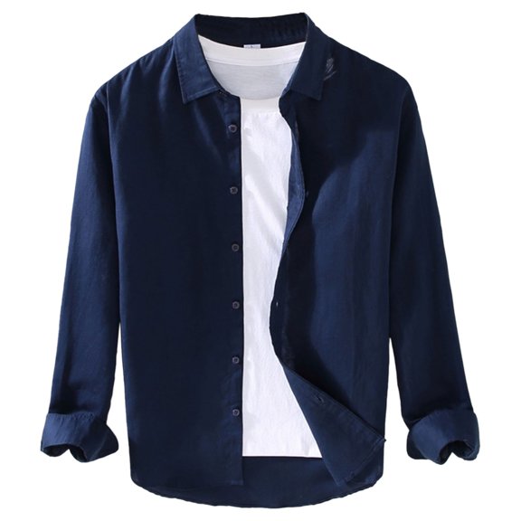 NOLDARES Mens Casual Button Up Shirts Long Sleeve Free Untucked Dress Shirts Formal Business Shirt(Navy,L)