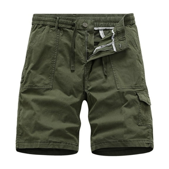 NOLDARES Mens Casual Cargo Shorts Cotton Drawstring Classic Cargo Stretch Short with Multi Pockets(Green,M)