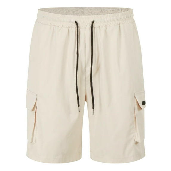 NOLDARES Mens Casual Cargo Shorts - Cotton Drawstring Stretch Summer Beach Shorts Twill Chino Short with Multi Pockets(Khaki,XL)