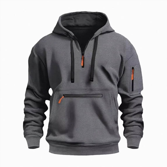 NOLDARES Mens Casual Cotton Hoodies Drawstring Quarter Zip Pullover Work Tactical Cargo Sweatshirts,Dark Gray,XL