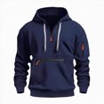 thumbnail image 1 of NOLDARES Mens Casual Cotton Hoodies Drawstring Quarter Zip Pullover Work Tactical Cargo Sweatshirts,Navy,M, 1 of 5