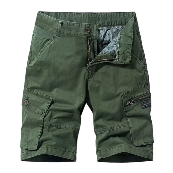NOLDARES Mens Casual Slim Fit Cotton Solid Multi-Pocket Cargo Shorts(Green,38)