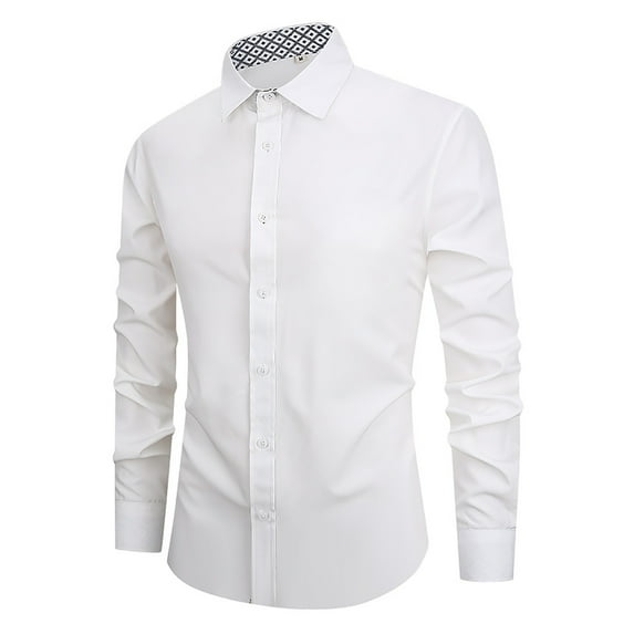 NOLDARES Mens Dress Shirts Long Sleeve Dress Shirts for Men Cotton Button Down Shirt Regular Big and Tall Dress Shirts(Z01-White,XXL)