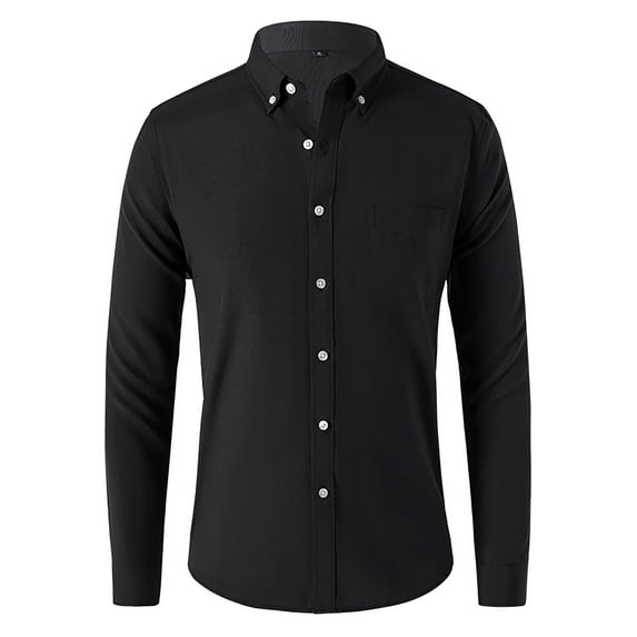 NOLDARES Mens Dress Shirts Long Sleeve Wrinkle-Free Formal Shirts Wedding Dating Business Casual Button Down Shirt(Z02-Black,4XL)