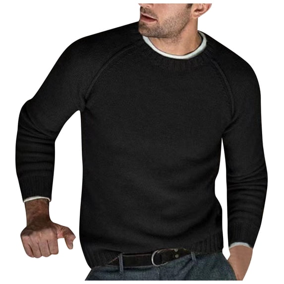 NOLDARES Mens Fleece Blend Crewneck Sweatshirt Casual Cozy Sweater(Black,XL)