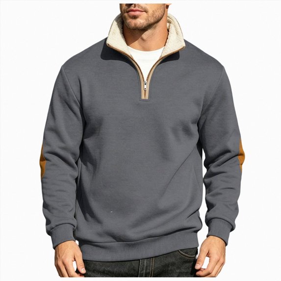 NOLDARES Mens Fleece Sweatshirt Quarter Zip Long Sleeve Shirts Men Fashion Cowboy 1/4 Zipper Y2k Hoodies,Dark Gray,M