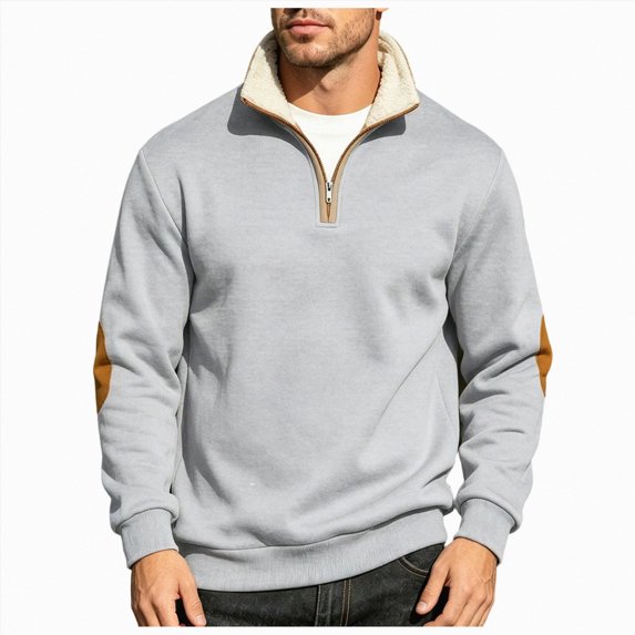 NOLDARES Mens Fleece Sweatshirt Quarter Zip Long Sleeve Shirts Men Fashion Cowboy 1/4 Zipper Y2k Hoodies,Grey,4XL