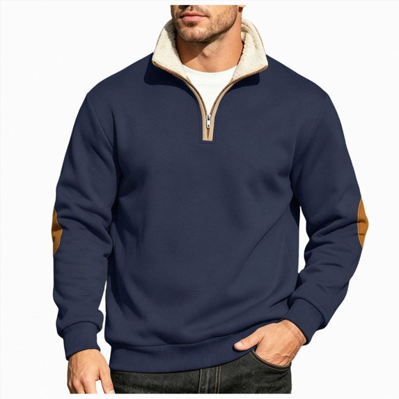 NOLDARES Mens Fleece Sweatshirt Quarter Zip Long Sleeve Shirts Men Fashion Cowboy 1/4 Zipper Y2k Hoodies,Navy,4XL