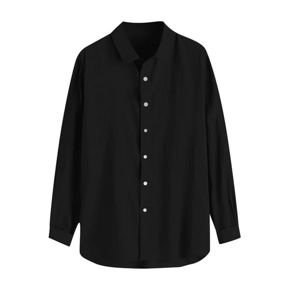 NOLDARES Mens Formal Business Shirt Jacket Button Up Long Sleeve Shirts Western Work Shirts(Black,XXL)