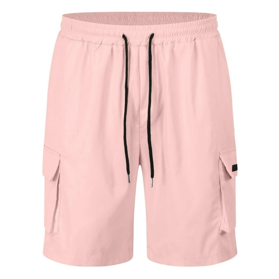 NOLDARES Mens Hiking Cargo Shorts with Pockets Quick Dry Stretch Lightweight Drawstring for Outdoor Fishing(Pink,XXL)