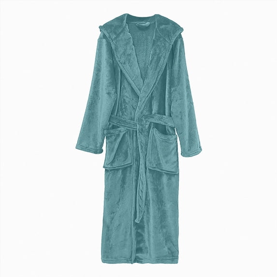 NOLDARES Mens Hooded Bathrobe Pure Cotton Terry Cloth Long Robe for Men Super Absorbent Quick Drying Spa Robe(Light Blue,One Size)