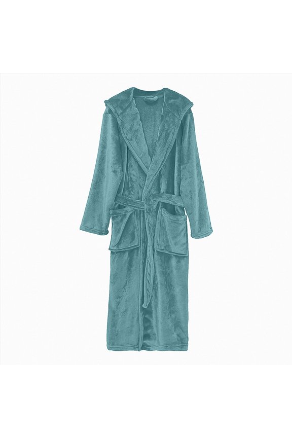Mens Hooded Bathrobe Pure Cotton Terry Cloth Long Robe for Men Super Absorbent Quick Drying Spa Robe(Light Blue,One Size)