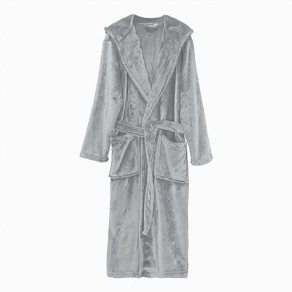 NOLDARES Mens Hooded Bathrobe Pure Cotton Terry Cloth Long Robe for Men Super Absorbent Quick Drying Spa Robe(Light Gray,One Size)