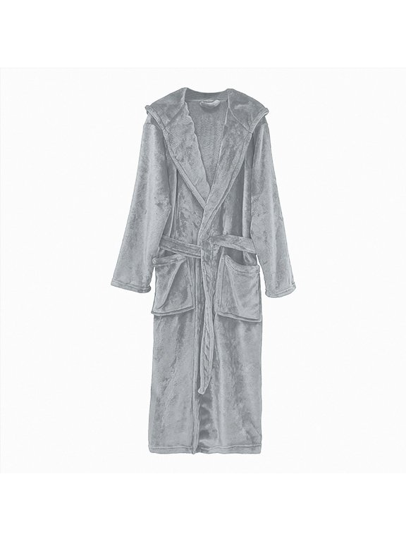 Mens Hooded Bathrobe Pure Cotton Terry Cloth Long Robe for Men Super Absorbent Quick Drying Spa Robe(Light Gray,One Size)