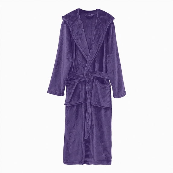 NOLDARES Mens Hooded Bathrobe Pure Cotton Terry Cloth Long Robe for Men Super Absorbent Quick Drying Spa Robe(Purple,One Size)