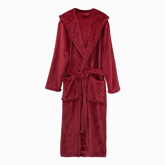 NOLDARES Mens Hooded Bathrobe Pure Cotton Terry Cloth Long Robe for Men Super Absorbent Quick Drying Spa Robe(Wine,One Size)