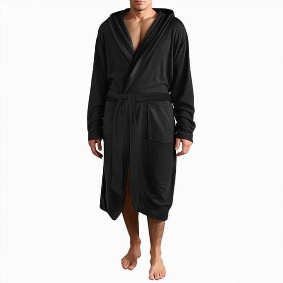 NOLDARES Mens Hooded Terry Cloth Robe, Big and Tall Bathrobe, Full Length Cotton & Absorbent Robe for Spa, Shower & Sleepwear(Black,XL)