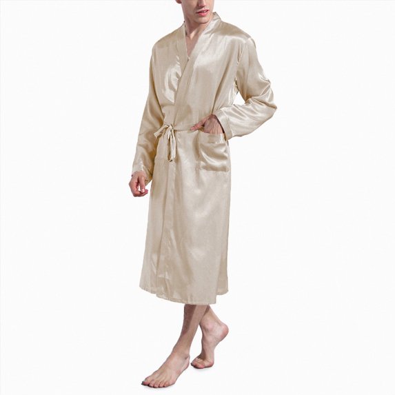 NOLDARES Mens Kimono Robe Lightweight Soft Bathrobe Sleepwear Loungewear with Pockets(Beige,S)