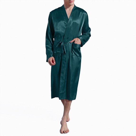 NOLDARES Mens Kimono Robe Lightweight Soft Bathrobe Sleepwear Loungewear with Pockets(Dark Green,XXL)