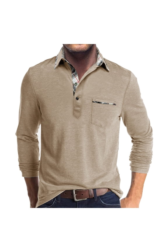 Mens Knit Polo Sweater Long Sleeve Collared Polo Button Casual Pullover Shirts(Beige,S)