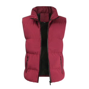 NOLDARES Mens Lightweight Puffer Vest Stand Collar Sleeveless Jacket Warm Up Outerwear for Work Travel(Red,XXL)
