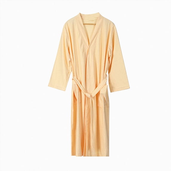 NOLDARES Mens Lightweight Robe Cotton Blend Kimono Bathrobe with Pockets, Soft Breathable Absorbent Loungewear for Home(Yellow,XL)