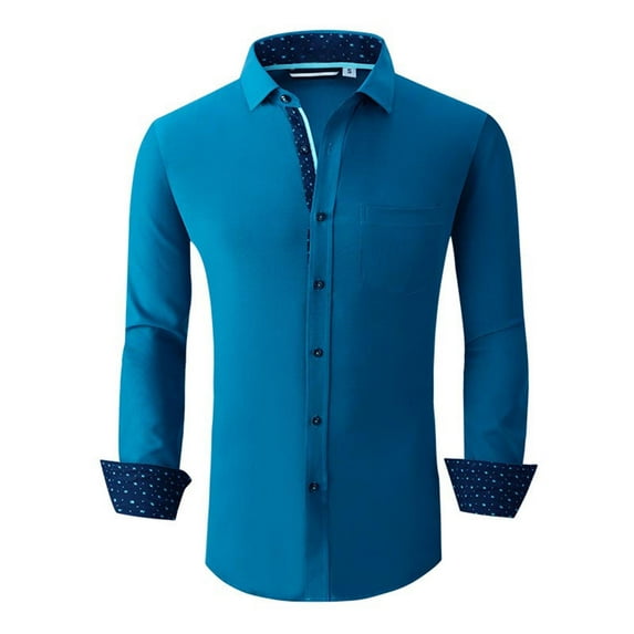 NOLDARES Mens Long Sleeve Button Up Shirt Formal Dress Shirts Regular Fit(Z03-Dark Green,S)