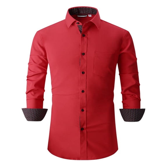 NOLDARES Mens Long Sleeve Button Up Shirt Formal Dress Shirts Regular Fit(Z03-Red,S)