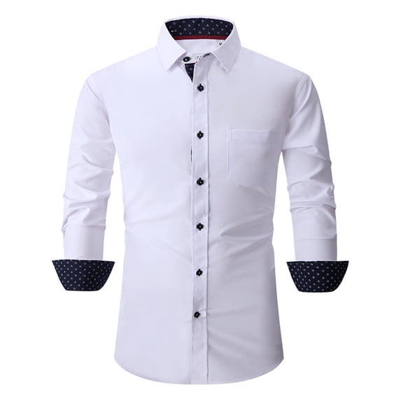 NOLDARES Mens Long Sleeve Button Up Shirt Formal Dress Shirts Regular Fit(Z03-White,S)