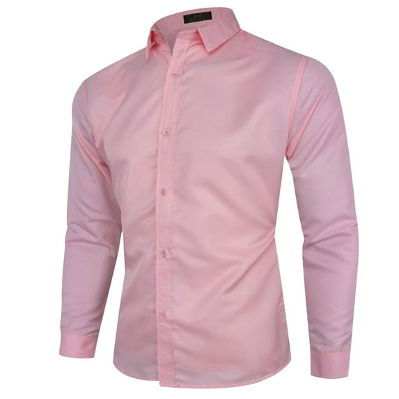 NOLDARES Mens Long Sleeve Button Up Shirts Casual Untucked Shirts Stretch Shirts(Pink,M)