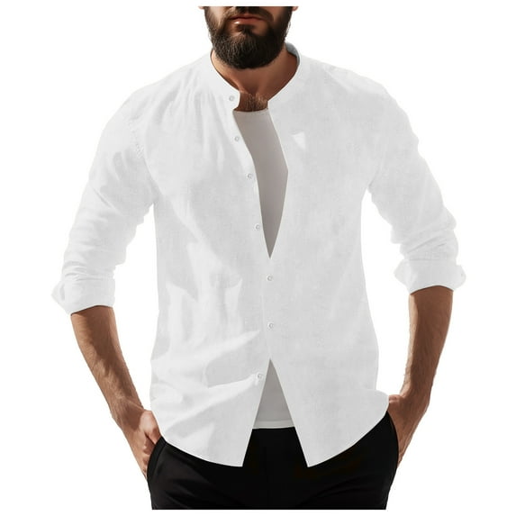 NOLDARES Mens Long Sleeve Button Up Shirts Casual Untucked Shirts for Men Dress Shirts Wedding Shirts(White,3XL)