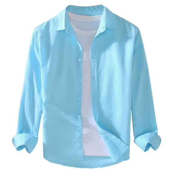 NOLDARES Mens Long Sleeve Button Up Shirts Free No Tuck Shirt Stretch Casual Dress Shirt for Men(Blue,3XL)