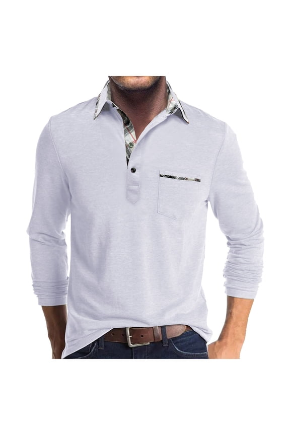 Mens Long Sleeve Polo Shirts Cotton Fashion Casual Raglan Golf Shirts(White,S)