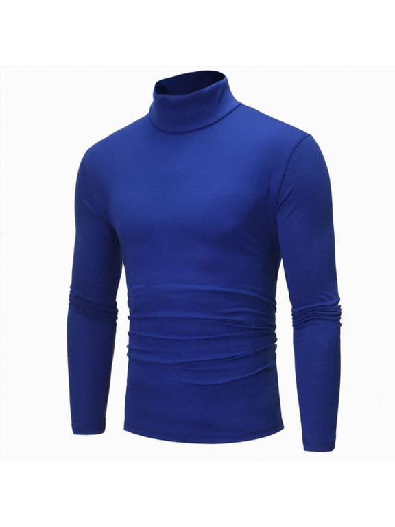 Mens Mock Turtleneck Sweater Long Sleeve Shirts Slim Fit Pullover Thermal Lightweight Undershirts Casual Tops(W153-Blue)