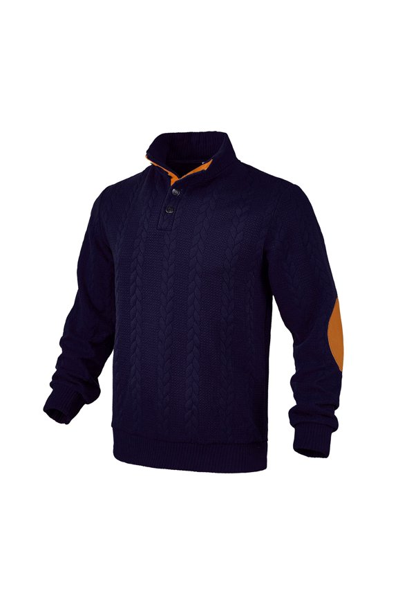 Mens Pullover Sweatshirt Knitted Quarter Button Stand Collar Casual Thermal Sweaters(Navy,M)
