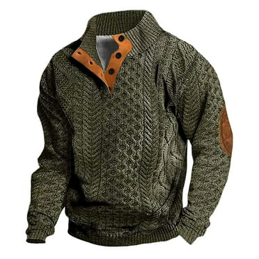 NOLDARES Mens Quarter-Button Sweater Knitted Stand Collar Pullover Soft Casual Thermal Knitwear Sweaters(AG,XXL)