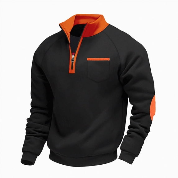 NOLDARES Mens Quarter Zip Pullover Mock Neck Quilted Sweatshirt Casual Long Sleeve Polo Sweater,Black,XXL
