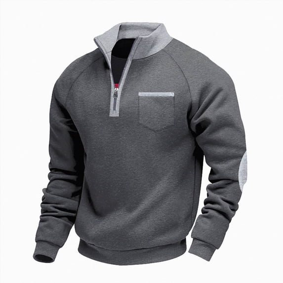 NOLDARES Mens Quarter Zip Pullover Mock Neck Quilted Sweatshirt Casual Long Sleeve Polo Sweater,Dark Gray,3XL