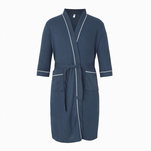 NOLDARES Mens Robe Cotton Terry Cloth Bathrobe Soft Towel Bath Robe(Navy,L)