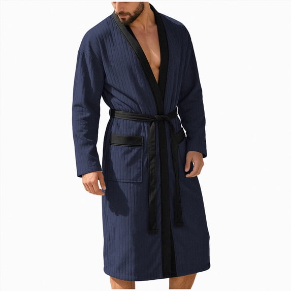 NOLDARES Mens Robe Cotton Terry Cloth Shower Bathrobe Spa Towel Bath Robes for Men(Navy,XL)