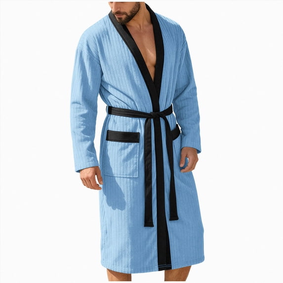 NOLDARES Mens Robe Cotton Terry Cloth Shower Bathrobe Spa Towel Bath Robes for Men(Sky Blue,L)