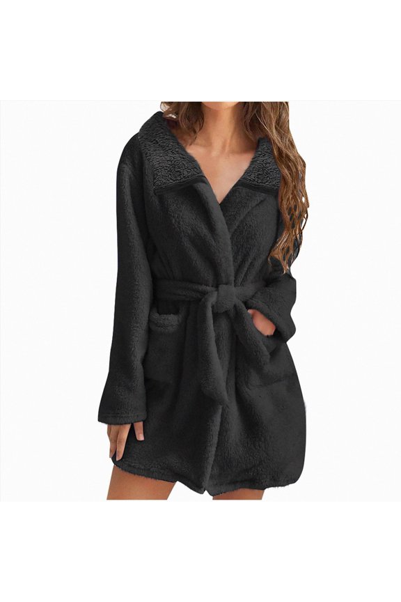 Mens Robes Lightweight Mid Length Fall Robe Comfy Soft Dude Robe with Pockets Long Sleeve Kimono Bathrobe Sleepwear(H212-Black)