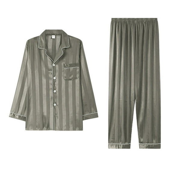 NOLDARES Mens Silk Pajamas Set, Long Sleeve Satin Pajamas for Men Sleepwear Button Up Pjs Set Two-piece(Silver,L)