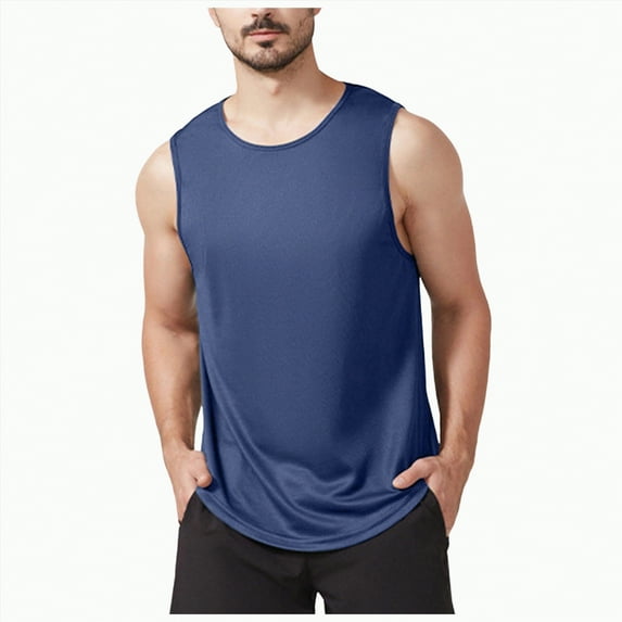 NOLDARES Mens Sleeveless Tank Tops Relaxed Fit Tees for Gym Yoga Casual Daily(Navy,XXL)