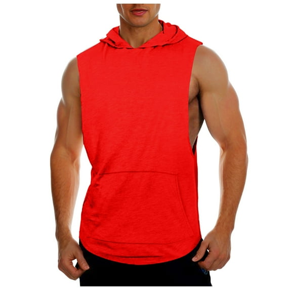 NOLDARES Mens Tank Top Sleeveless Hoodie Cotton T-Shirt Summer Casual Shirt Muscle Tee(Red,L)
