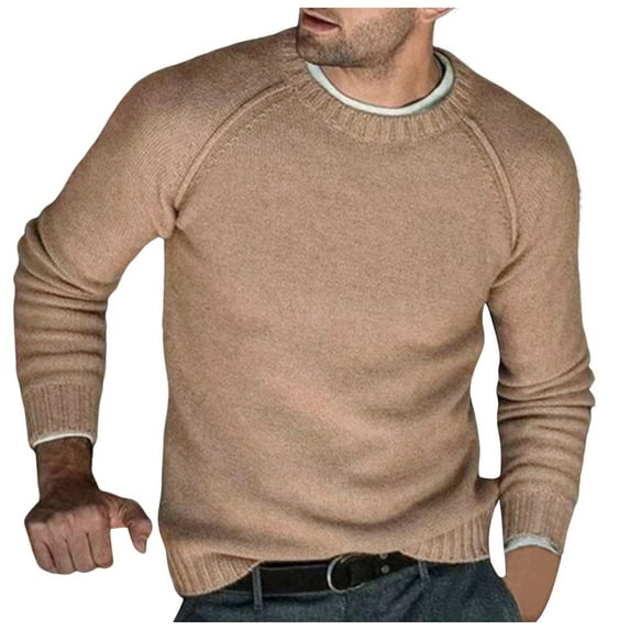 NOLDARES Mens Wool Blend Crew Neck Long Sleeve Pullover Loose Sweater(Beige,XL)