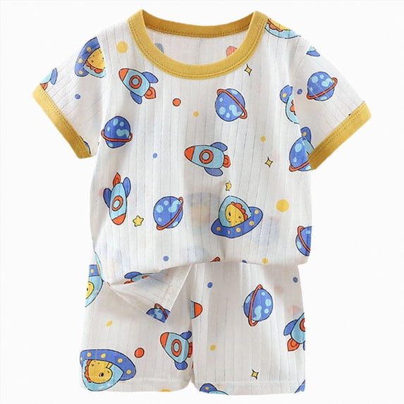 NOLDARES Newborn Baby Boy Clothes 2pcs Crewneck Short Sleeve Round Neck Top Drawstring Shorts Dinosaur Pattern Outfits(Gold,2-3 Y)