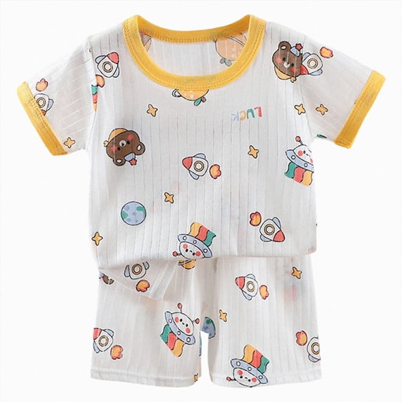 NOLDARES Newborn Baby Boy Clothes 2pcs Crewneck Short Sleeve Round Neck Top Drawstring Shorts Dinosaur Pattern Outfits(Yellow,2-3 Y)